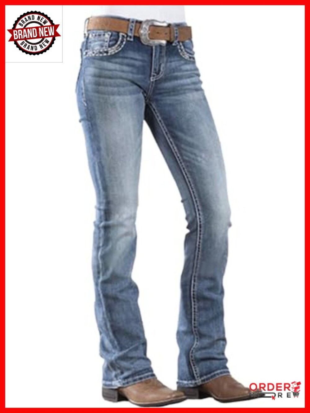 Mid Rise Bootcut Jeans Western Stretchy Straight Leg Denim Pants
